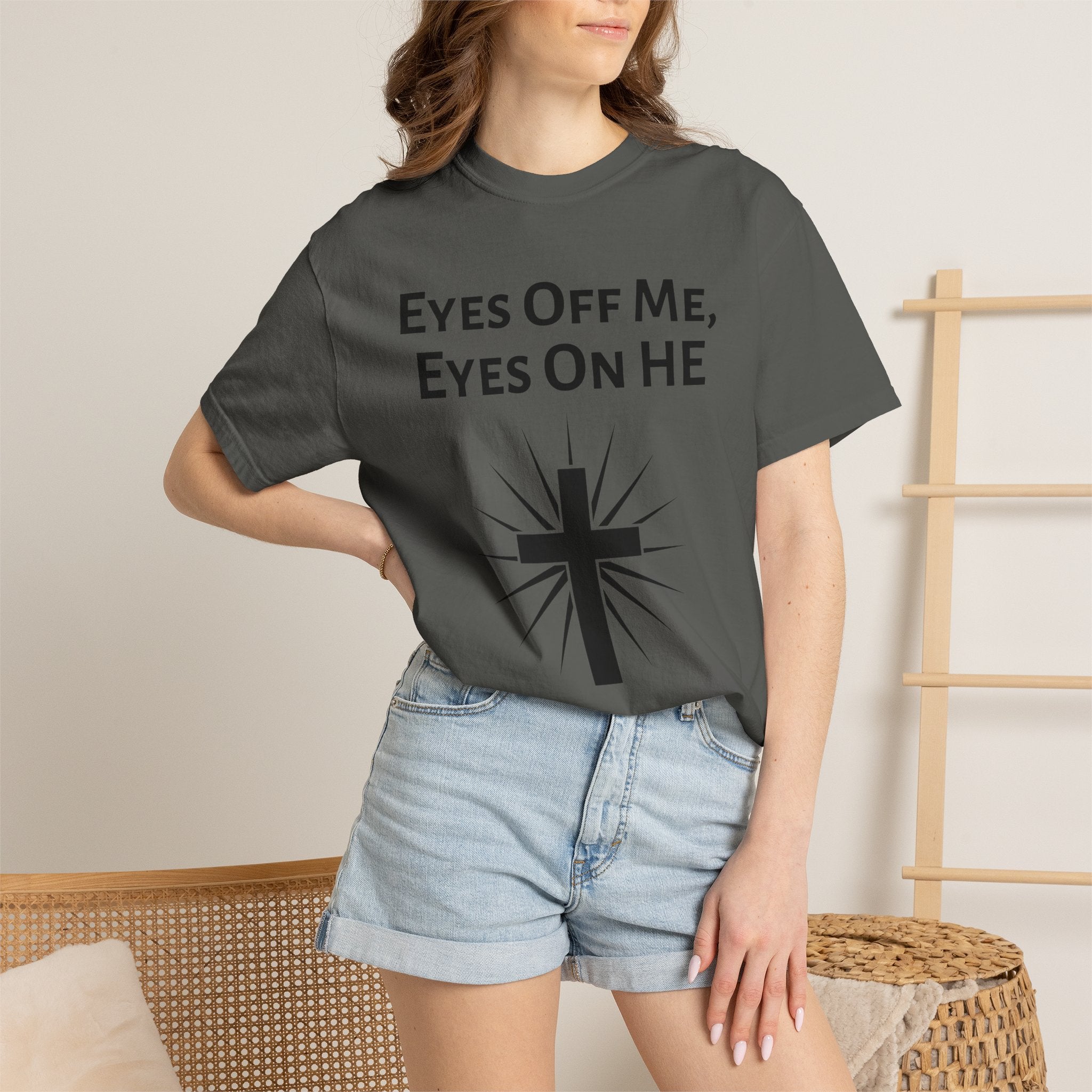 Eyes Off Me, Eyes On HE Unisex Heavyweight Cotton Tee