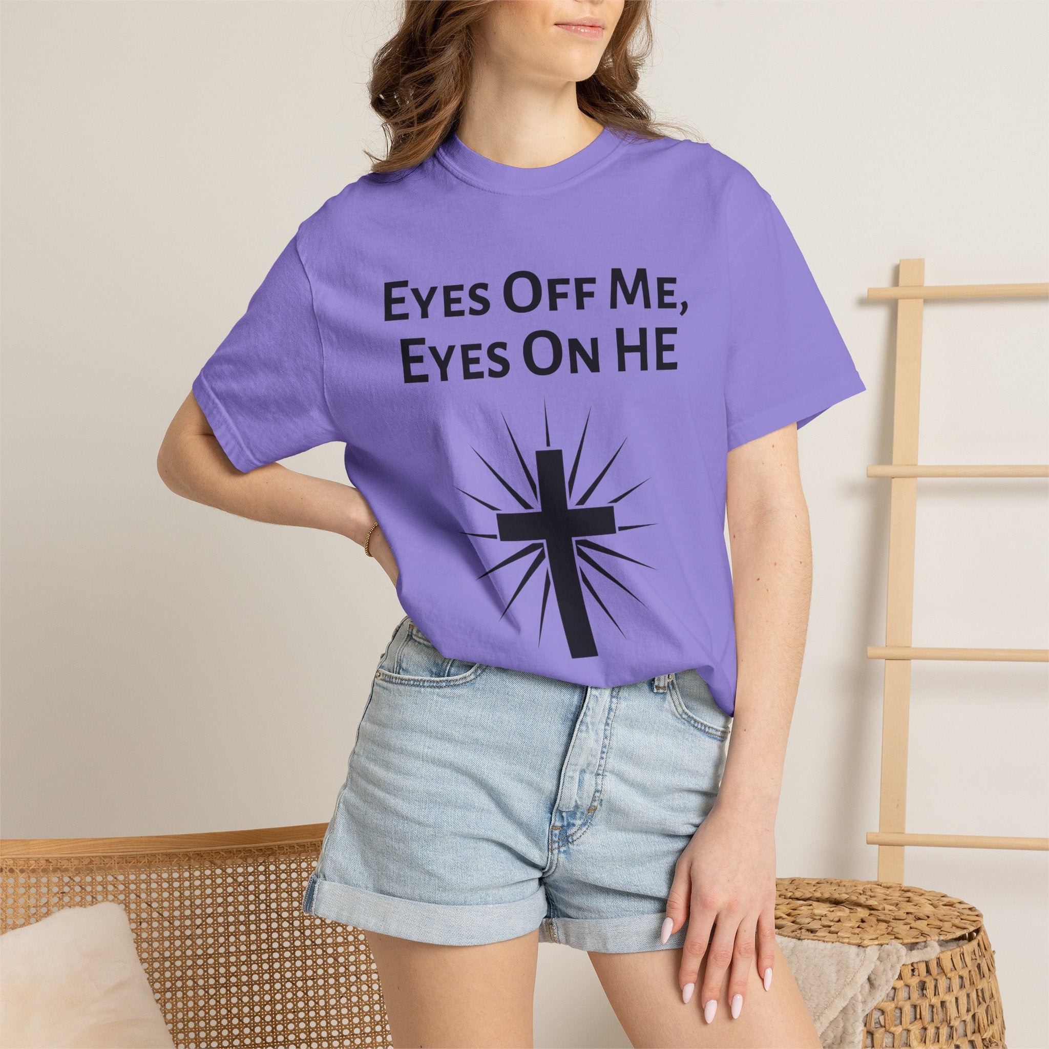 Eyes Off Me, Eyes On HE Unisex Heavyweight Cotton Tee