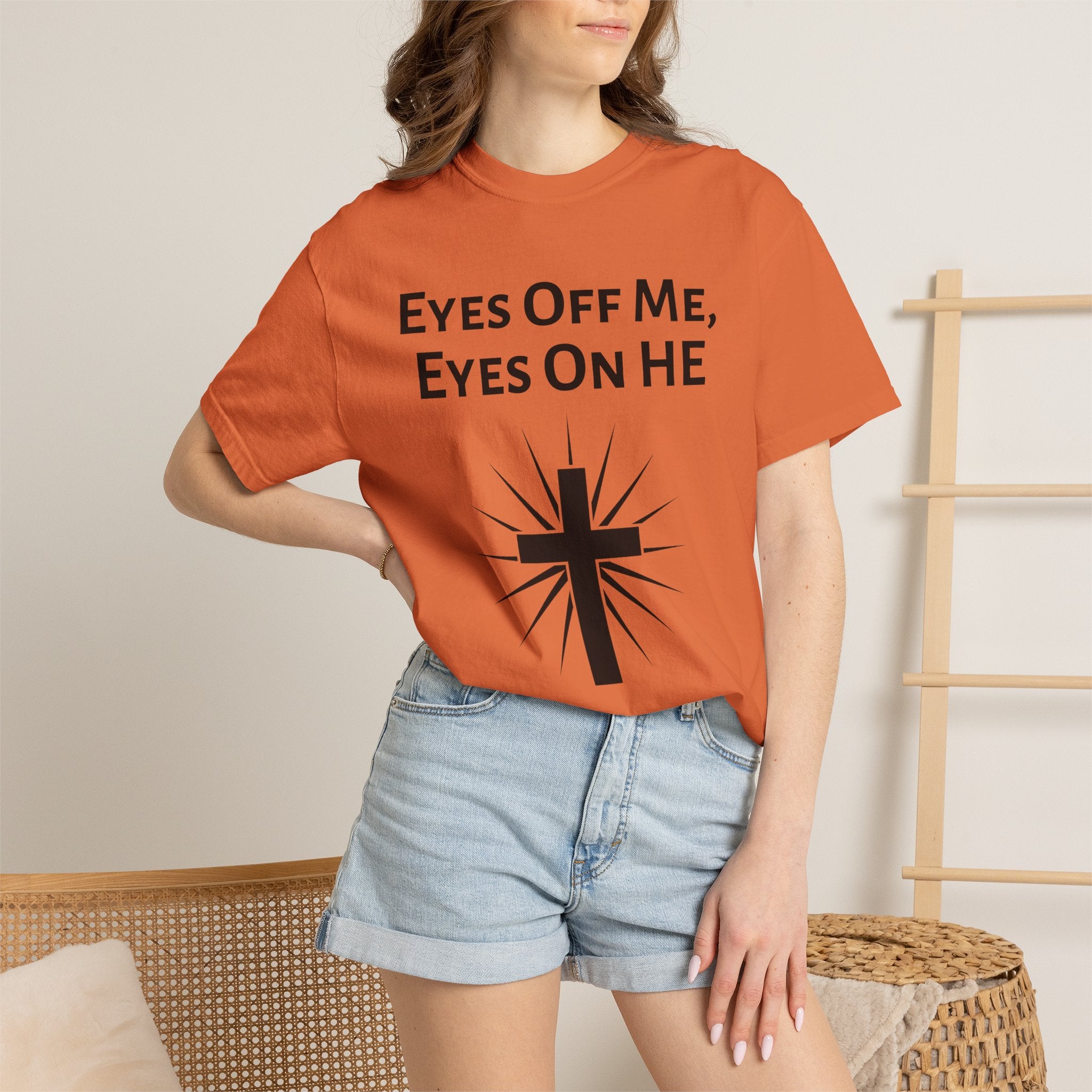 Eyes Off Me, Eyes On HE Unisex Heavyweight Cotton Tee