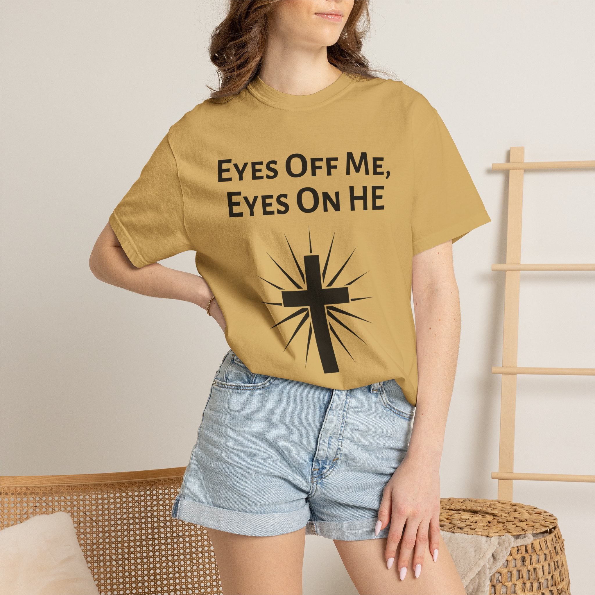 Eyes Off Me, Eyes On HE Unisex Heavyweight Cotton Tee