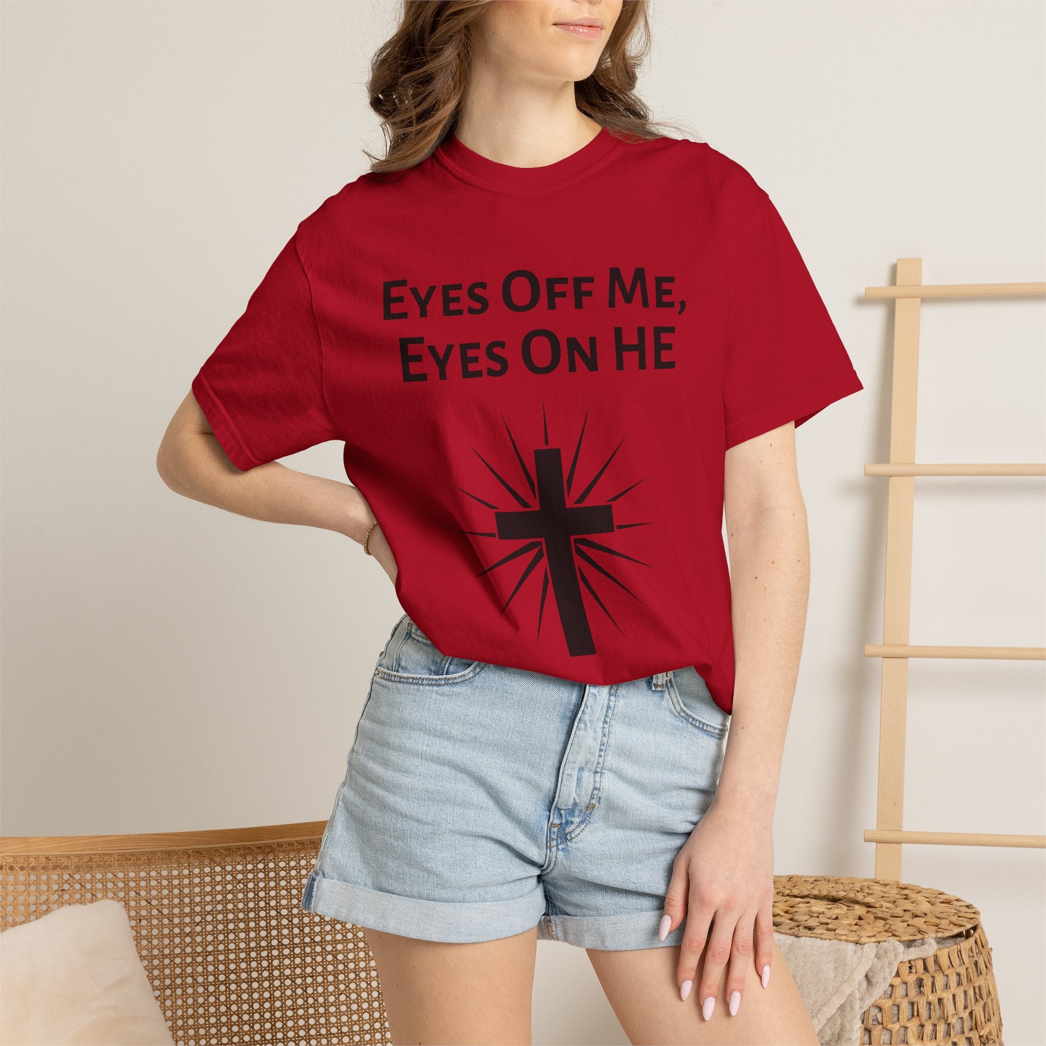 Eyes Off Me, Eyes On HE Unisex Heavyweight Cotton Tee