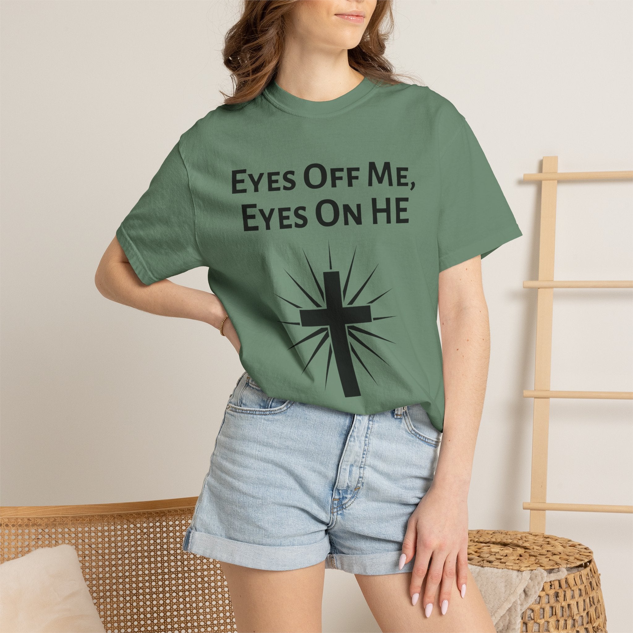 Eyes Off Me, Eyes On HE Unisex Heavyweight Cotton Tee