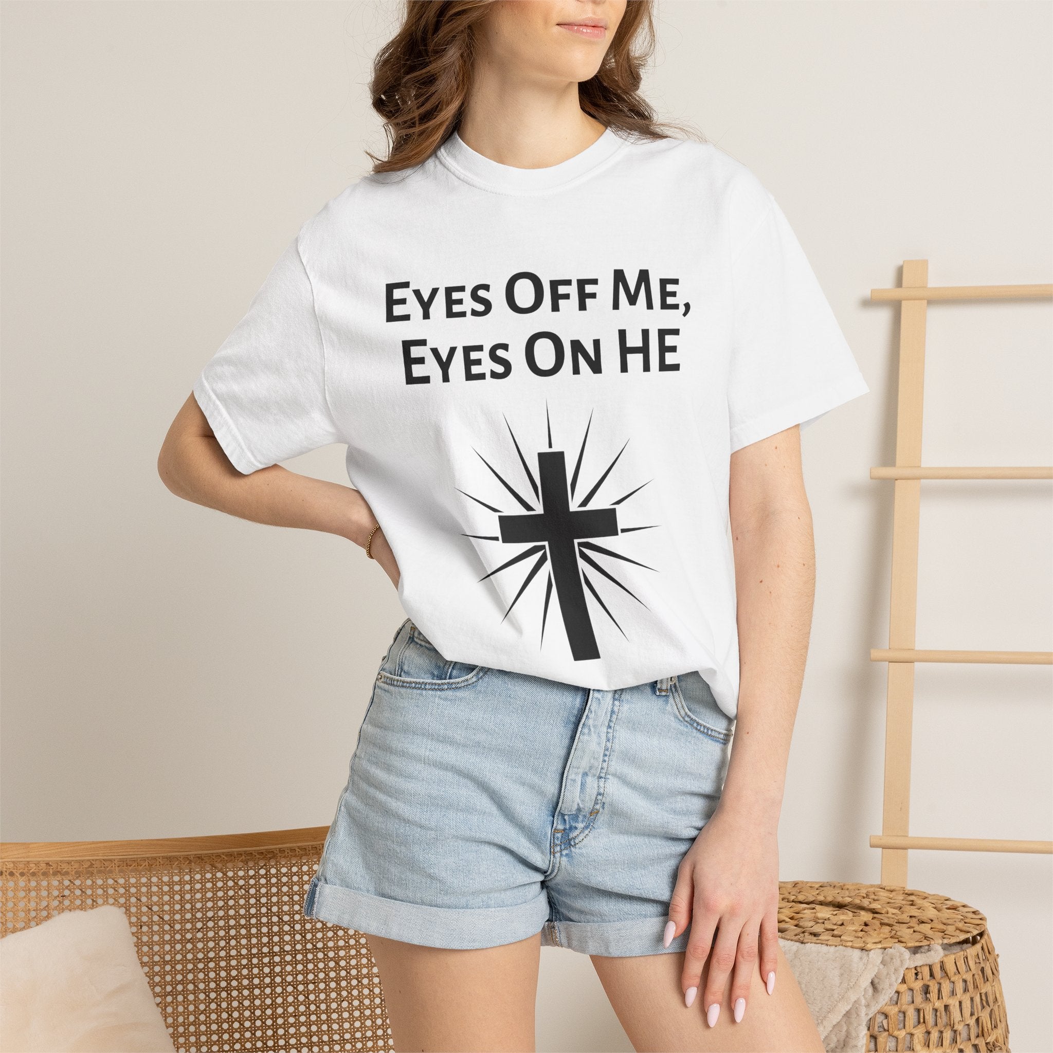 Eyes Off Me, Eyes On HE Unisex Heavyweight Cotton Tee